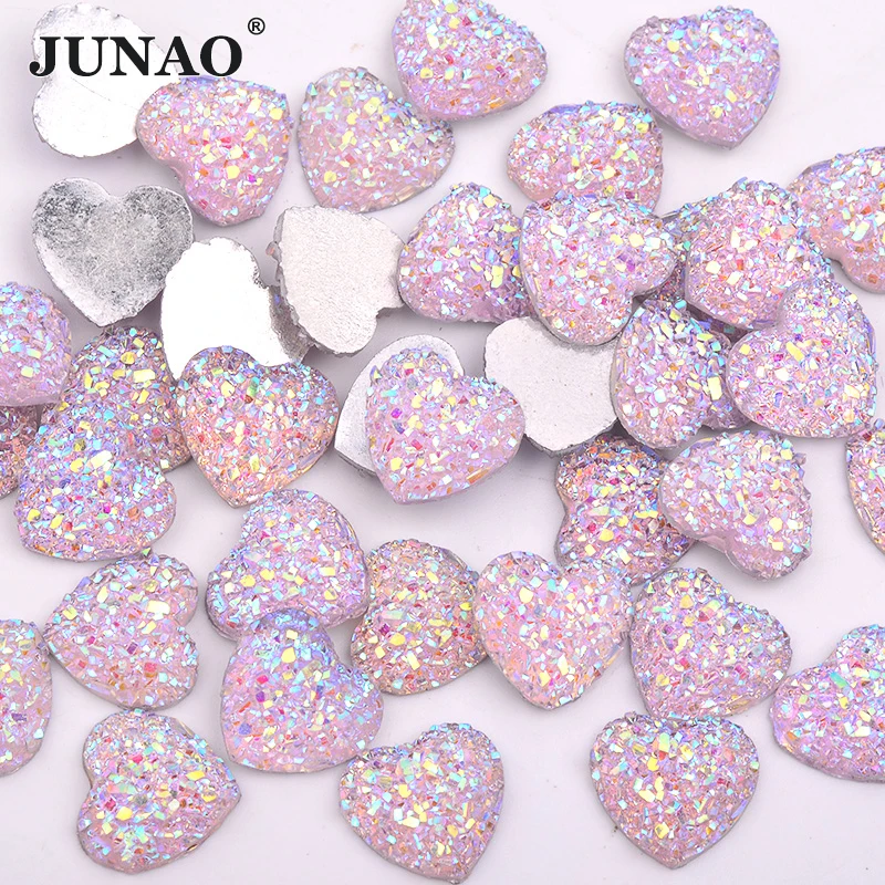

12mm 100pcs Glitter Pink AB Heart Rhinestones Flatback Resin Crystal Stones Non Sewing Diamond Strass Applique for DIY Crafts