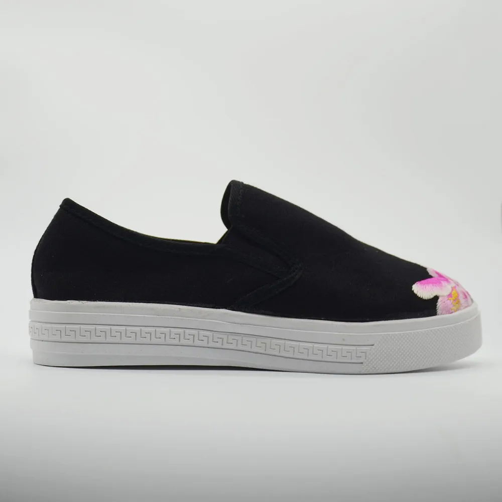 Noir Casual Rouge Plat formes Femmes Veowalk Pour Conduite Plates on Fleur Chaussures Mocassins Slip Brodé Femme Toile Mode wqqOAP5