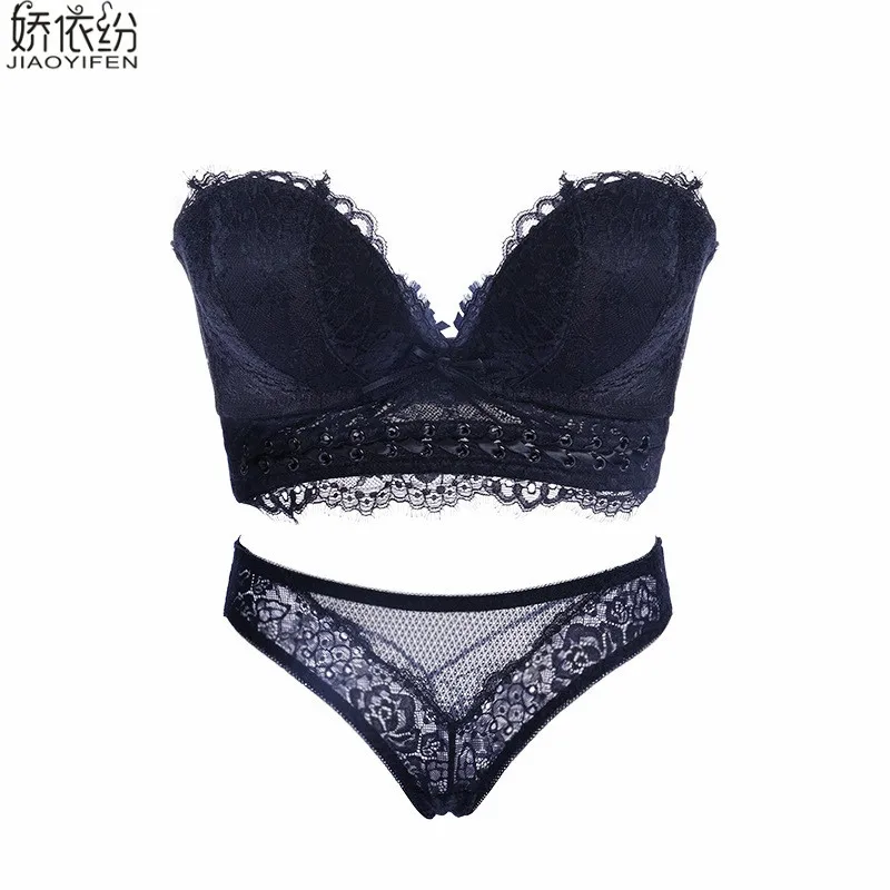 Sexy Lace Women Underwear Set Push Up Bra Sets Embroidery Printing Brassiere Strapless Deep V Small Chest Lingerie and Pant Sets