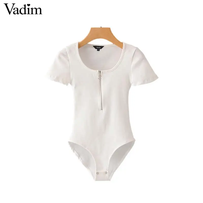 Vadim women basic black white knitted bodysuits short sleeve