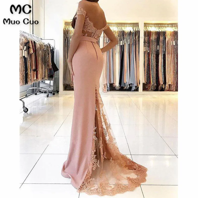Charming Lace Appliques Curved Sweetheart Off The Shoulder Mermaid Bridesmaid Dresses34