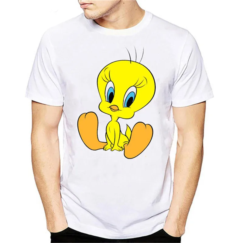 

New Arrivals T shirt Men Looney Tunes Tweety Bird printed funny cartoon t shirt short sleeve graphic casual tshirt hipster tops