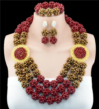 

2016 New Arrival Fashion Gold Red Crystal Ball Costume Jewelry Sets Nigerian Wedding African Beads Jewelry Set