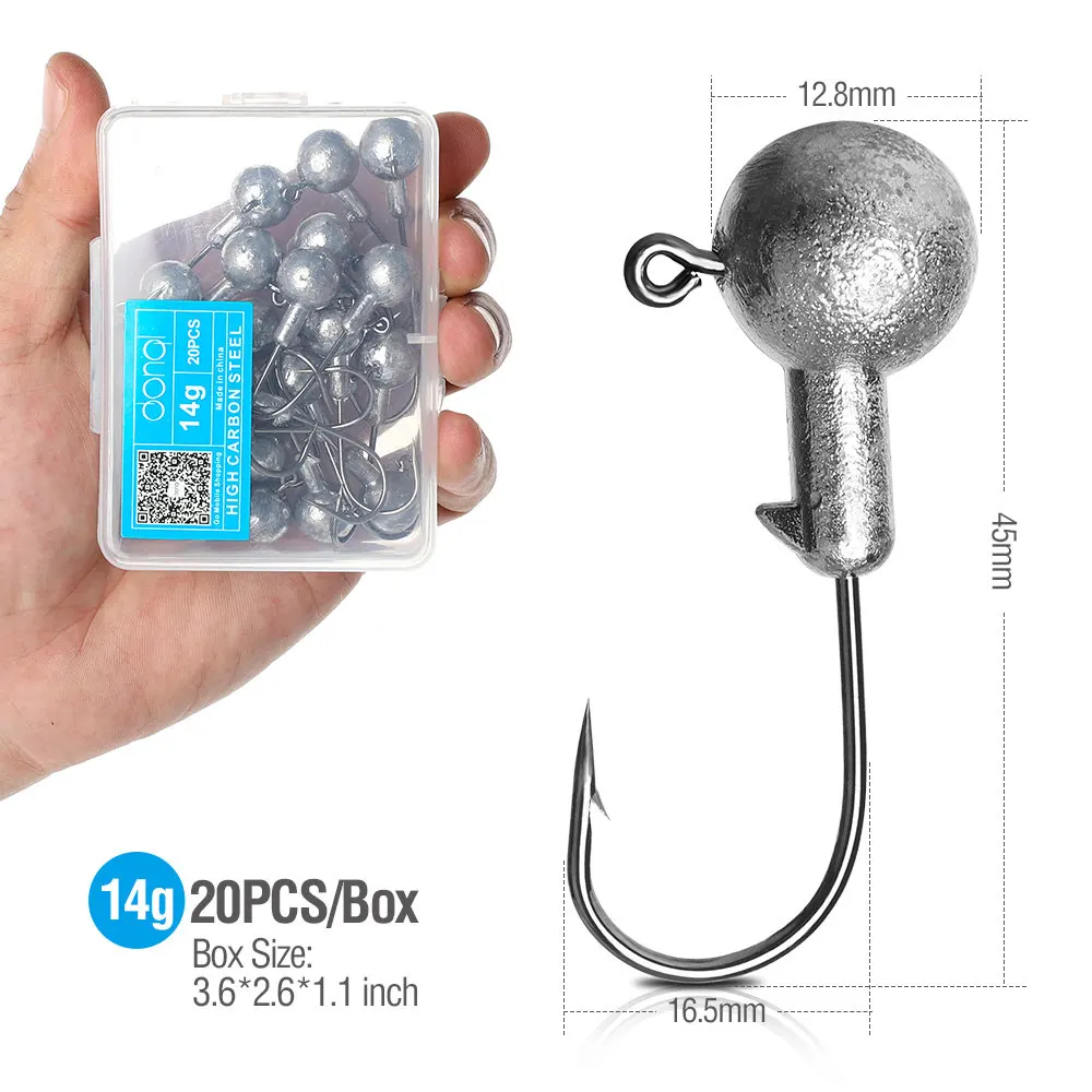 14g DONQL 20 шт./кор. приманка со свинцовым рыболовный крючок кривошипно Jig Head крючок для карпа, приманки для рыбалки, мягкие, червь 1-20 г рыболовные снасти аксессуары - Цвет: 14g