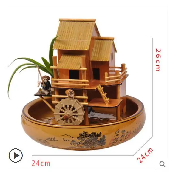 

Bamboo Waterwheel Turn Water Decoration Creative Home Study Room Living Room Desktop Water View Crafts Gifts