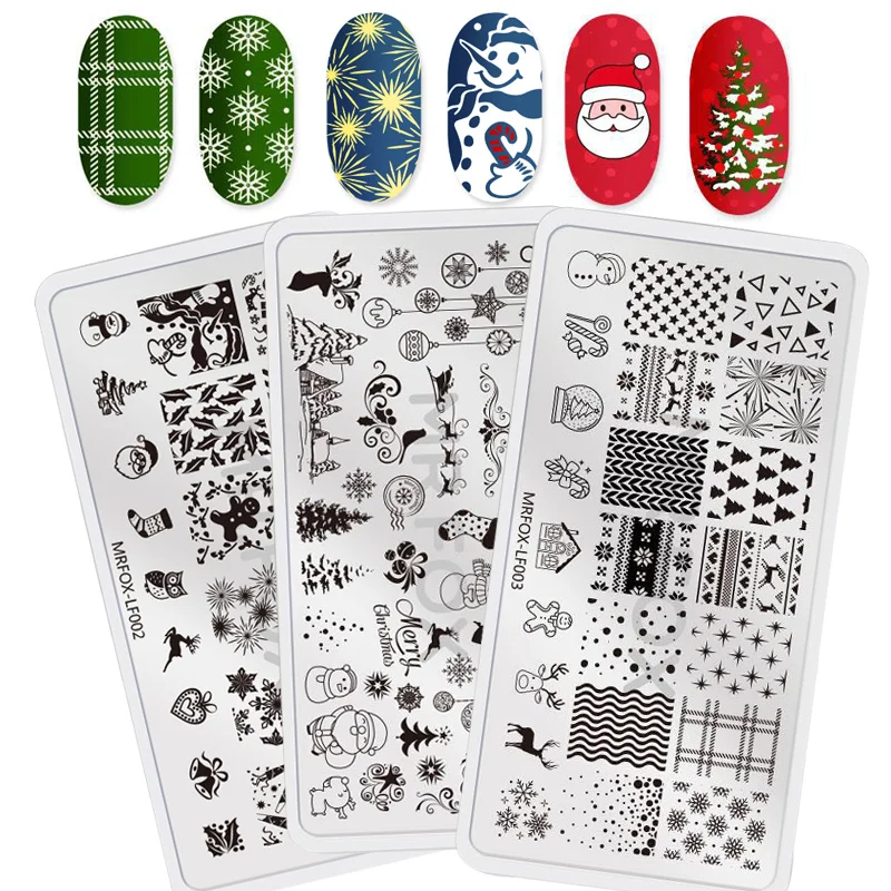 3PC mrfox Series Nail Stamping Plates Christmas Template 12.5cm Stamping For Nails Snowman Snowflake Elk Stencils for nails