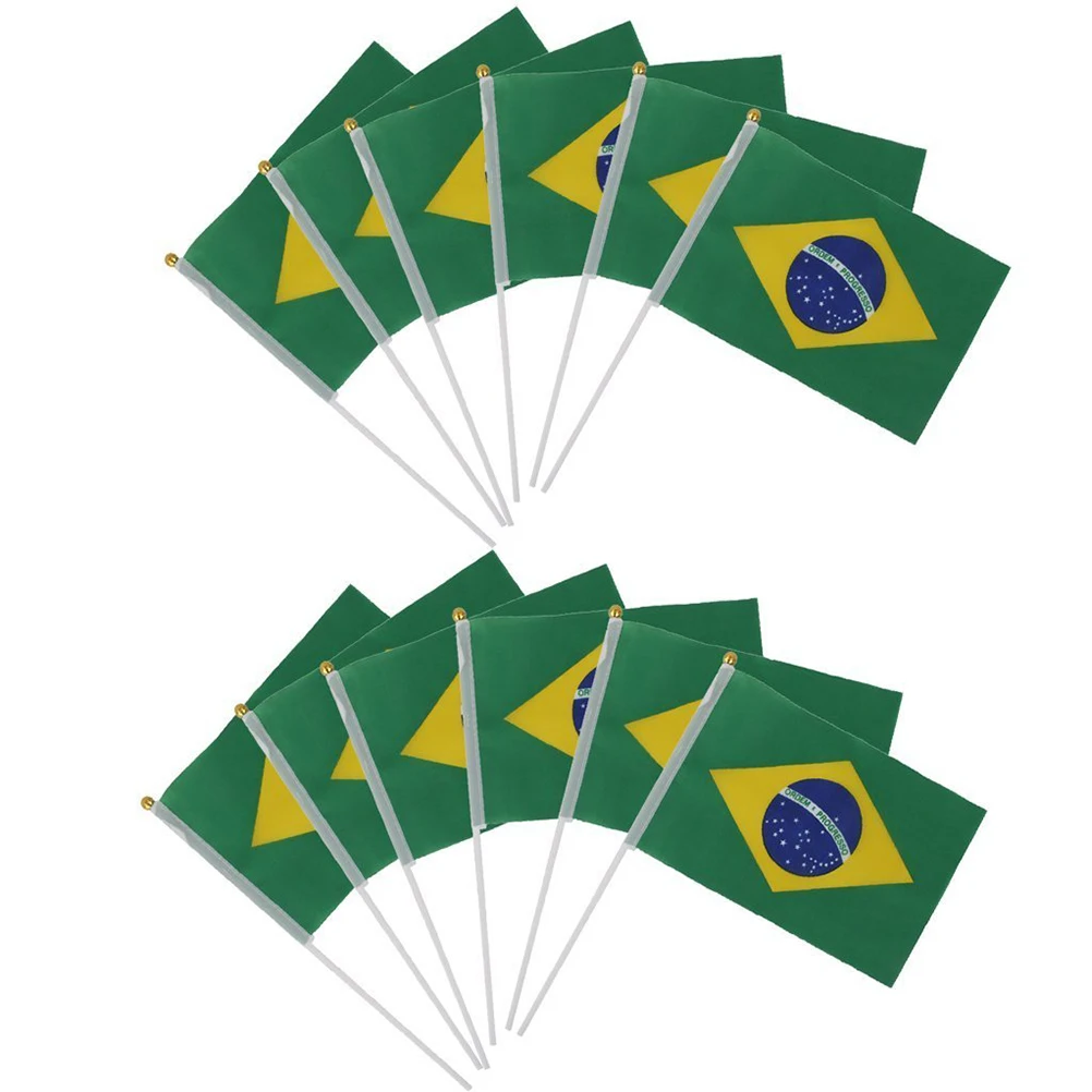 12 Pcs Mini Handwaving Bendera Bendera Brasil Brasil Bendera