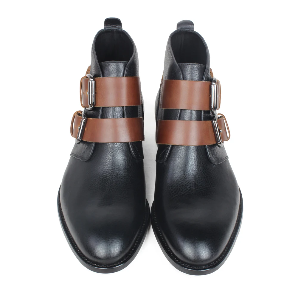 VIKEDUO/Новинка; черные ботинки; мужские Ботильоны из натуральной коровьей кожи с пряжкой; Мужская зимняя обувь ручной работы с круглым носком; Zapato de Hombre