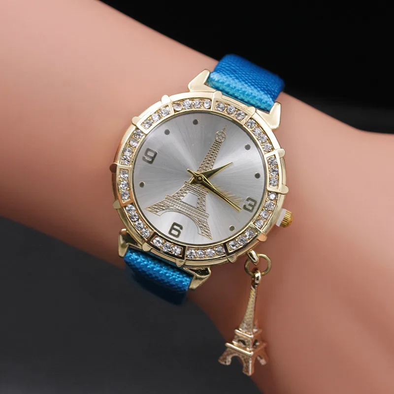 Женские часы Лидирующий бренд Новое поступление модные женские кварцевые наручные часы Эйфелева башня горный хрусталь кулон наручные часы 30X