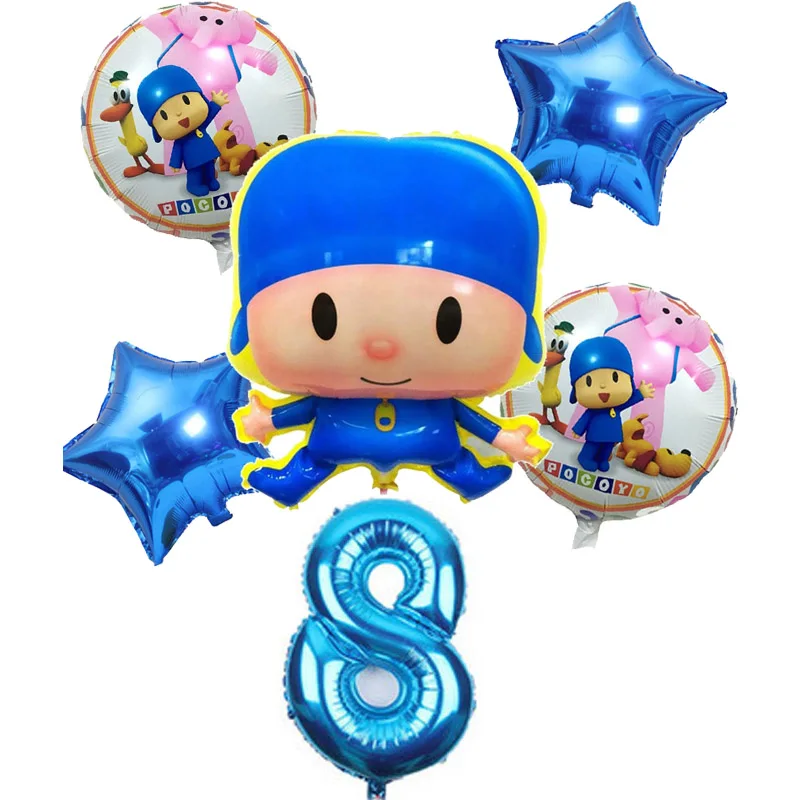 6pcs/lot Pocoyo Number Foil Balloons Set Baby Shower Birthday Party Christening Decor Supplies Kids Cartoon Figure Toys Globos - Цвет: style B8