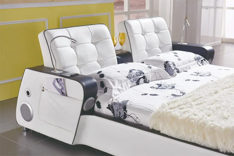 MYBESTFURN музыкальная кровать из натуральной кожи многофункциональная музыка