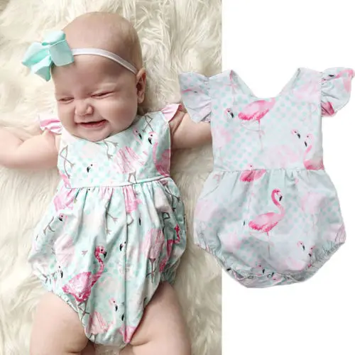 

Newborn Infant Baby Girl Sleeveless Romper Flamingo Print Sunsuit Summer Jumpsuit Clothes Outfits 0-24M