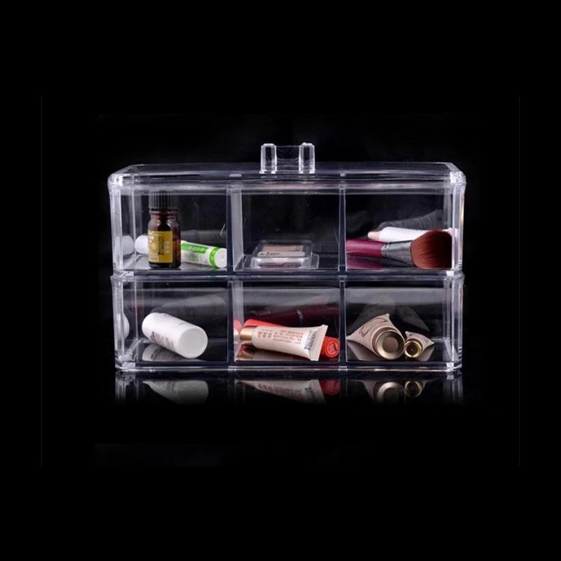 Acrylic Double Layer tier Makeup organizer box with cover jewelry