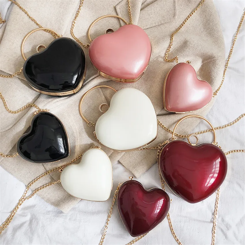 

TOYOOSKY Fashion Heart Shaped Women Messenger Bag Elegant Diamonds Chain Shoulder Bags Ladies Wedding Party Banquet Bag Purse