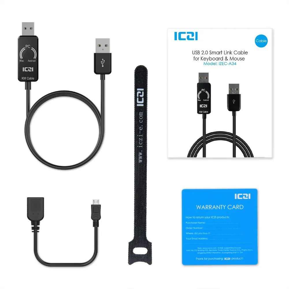 ICZI USB 2,0 Легкий кабель передачи данных(5 футов/1,5 м) USB 2,0 Smart KM(клавиатура и мышь) ссылка для Windows 10/8,1/8/7/Vista XP Mac OS