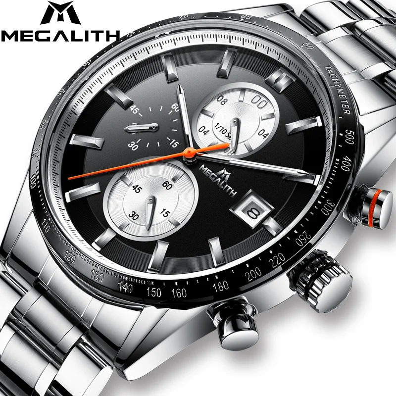 

MEGALITH Stainless Steel Men Watches Clock Male Quartz Watches Waterproof Chronograph Montre Business Sports Gents Reloj Hombre