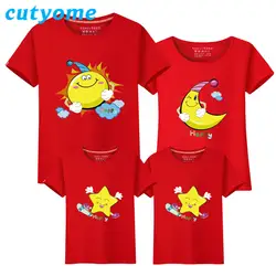 Cutyome 2017 Лето мать отец ребенка хлопковые футболки с короткими рукавами Семейные комплекты детская футболка для мальчиков и девочек наряды