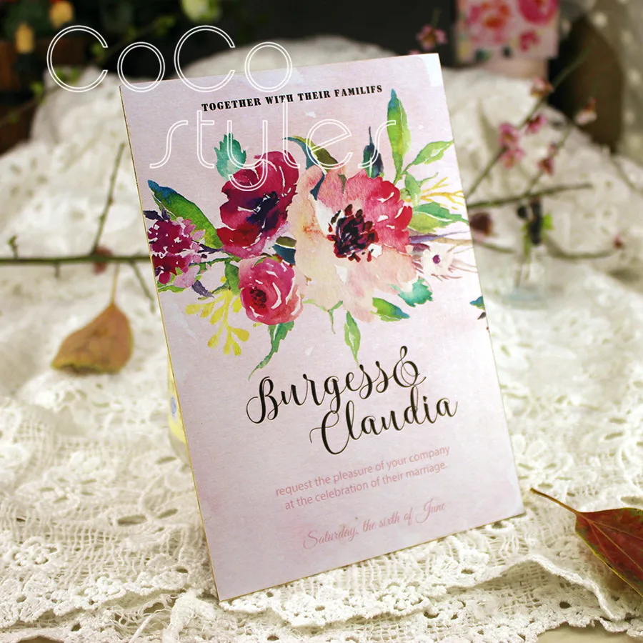  Cocostyles custom vintage gold foiling edge floral design invitation card with match envelope for g - 32890953833