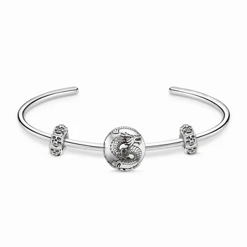

925 Sterling Silver Basic Bangles Dragon Karma Bead Skull Stopper Beads, Thomas Style Bangle Bracelet Jewelry Ts Gift For Women