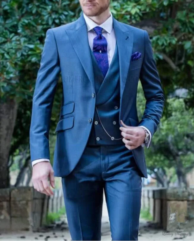 

3 Piece Man Suits for Evening Prom Stage 2019 Double Breasted Vest Jacket Pants Custom Formal Wedding Groom Tuxedos