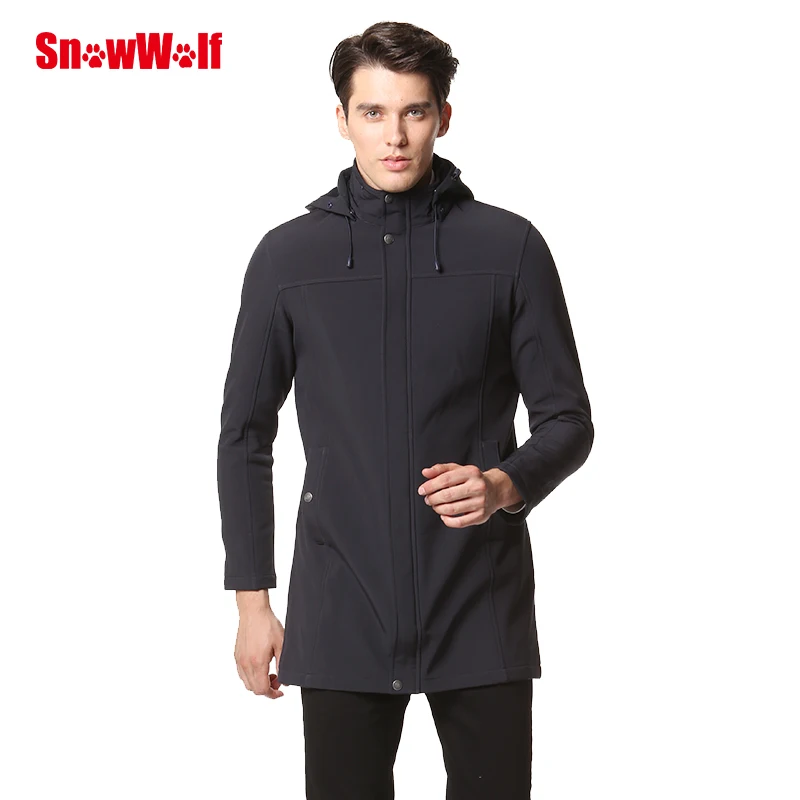 

SNOWWOLF Outdoor Waterproof Softshell Men's Long Jacket winter overcoat with Hood for Camping Hiking