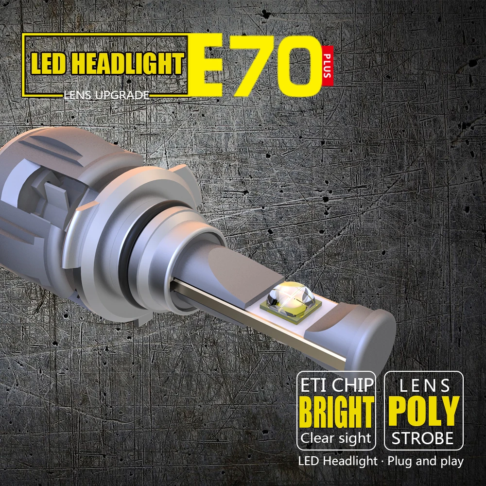 1 комплект 9005 HB3 60 Вт 6000LM E70 светодиодных фар передние линзы лампы ETI 70 4SMD чипы турбо