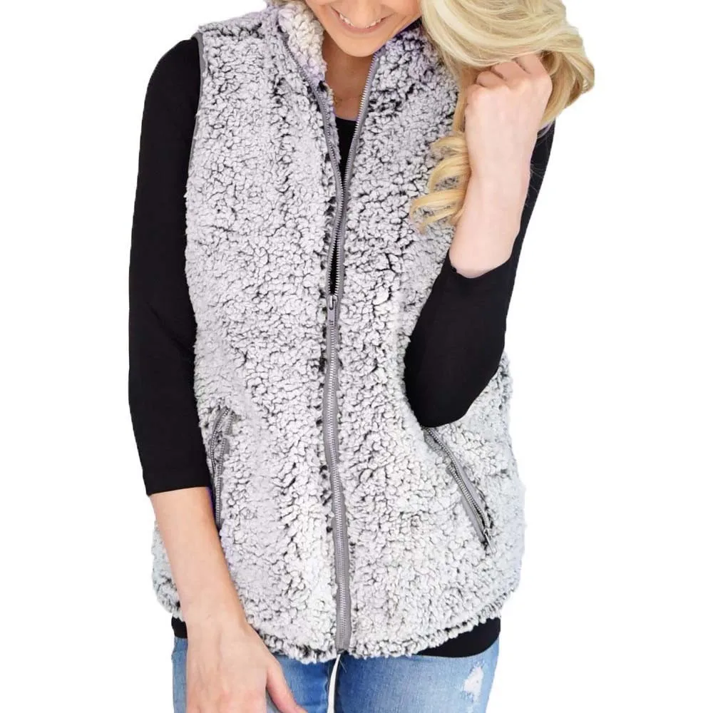 

#4 MIARHB 2018 NEW HOT Fashion Ladies Womens Vest Winter Warm Outwear Casual Faux Fur Zip Up Sherpa Jacket Free ship