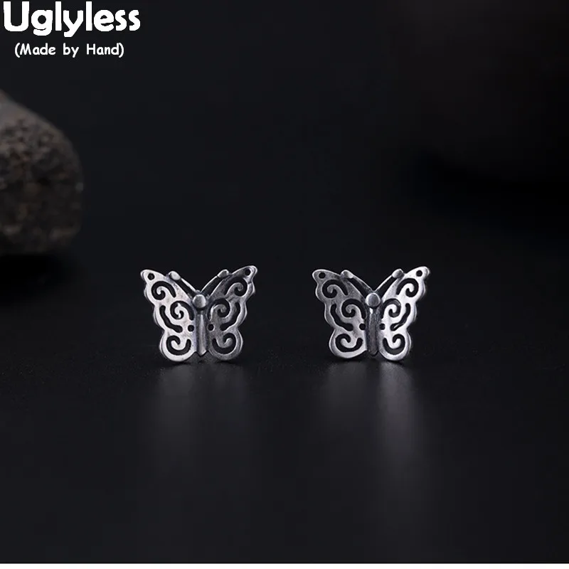Uglyless Real 925 Sterling Silver Handmade Hollow Butterfly Stud Earrings for Women MINI Butterflies Studs Thai Jewelry | Украшения и