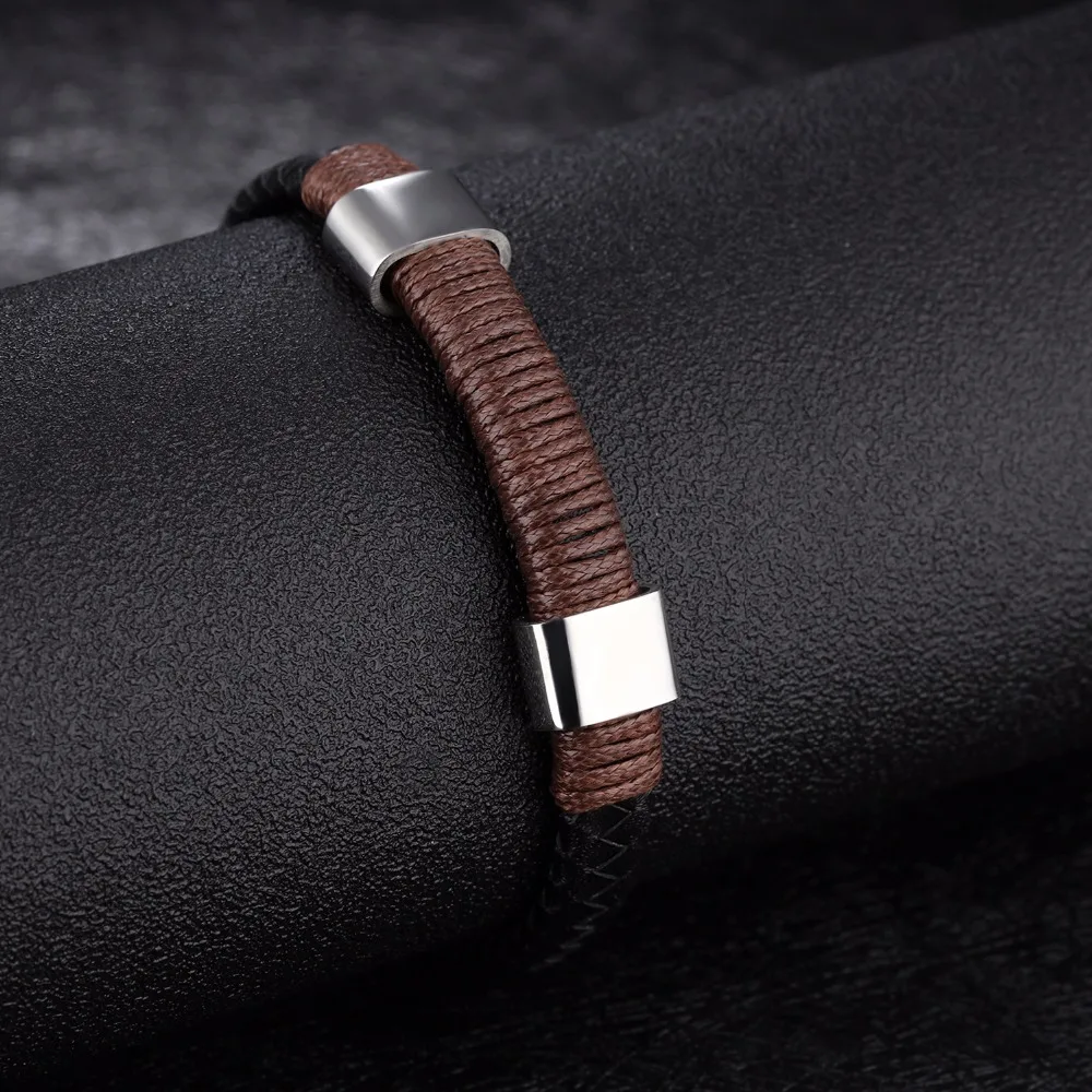 FATE LOVE New Casual Male Men Statement Bracelets & Bangles Jewelry Black PU Leather Wristlet Fashion Jewelry PH1231