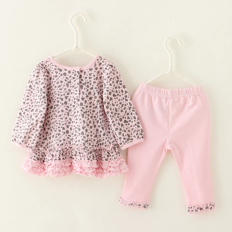Комплекты одежды для маленьких девочек с леопардовым принтом Повседневная блузка с длинными рукавами, костюмы футболка+ штаны, Детская весенняя одежда для младенцев Одежда для девочек
