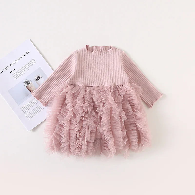 Girls wear spring and autumn new female baby sweet Korean version of the children's lace princess dress