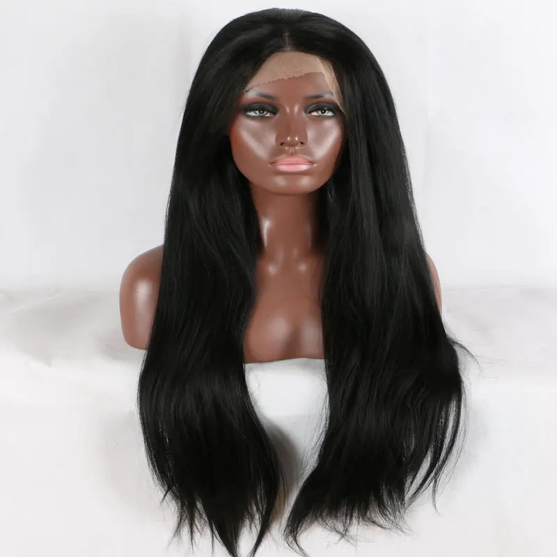 Bombshell синтетический парик на кружеве черный яки прямые Термостойкие волокна волос естественная линия волос средний пробор для женщин парики