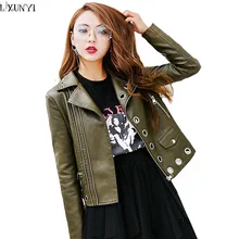 LXUNYI высокое качество Корейский PU Тонкий женские кожаные куртки женские металлические пряжки заклепки полые тонкие байкерские куртки осенние пальто женские