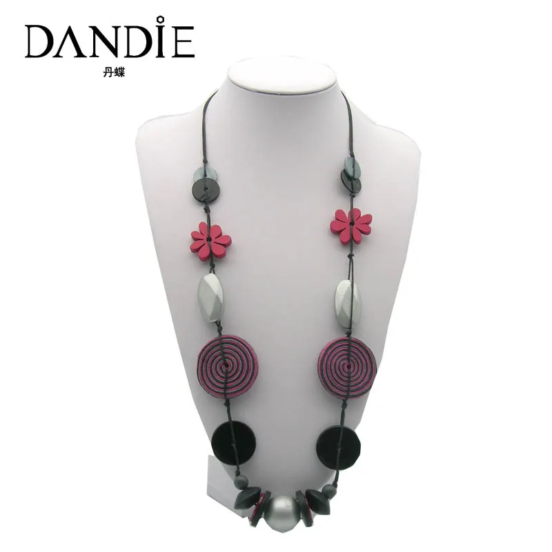 Dandie Новое модное ожерелье для женщин из ракушек, деревянных цветов и акриловых бусин