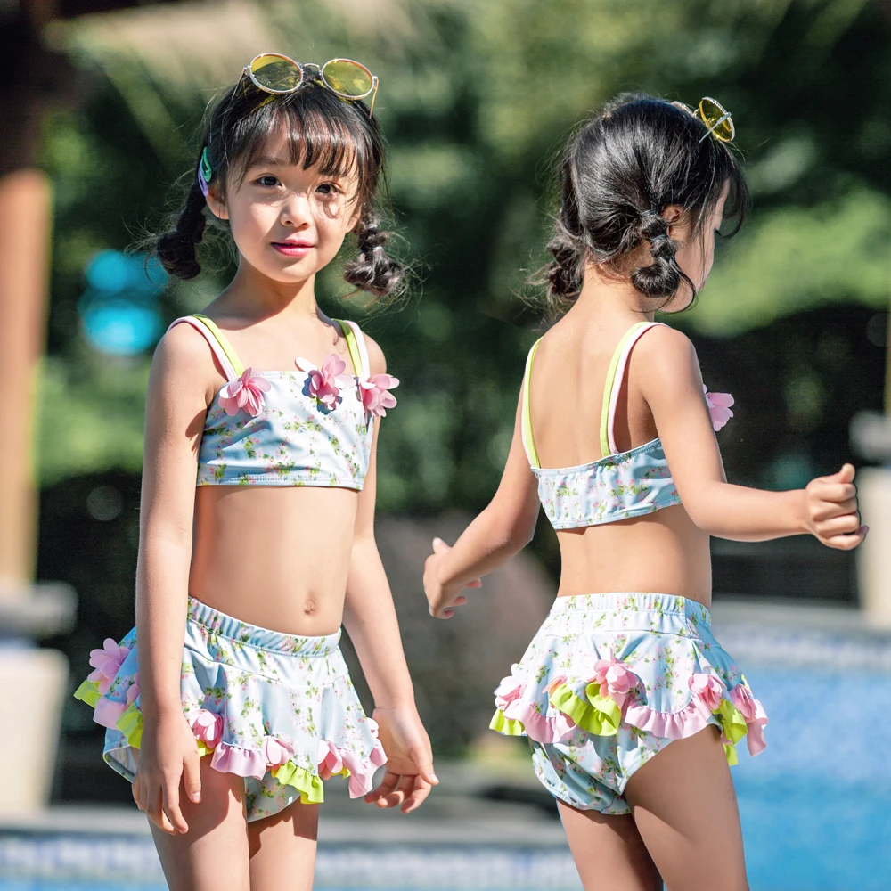 

XREOUGA Kids Baby Girls Swimming Suit Cut Flower Printed Bikini Set Swimwear Swimsuit 2pcs Bathing Suit Ruffles Dress Swimwear