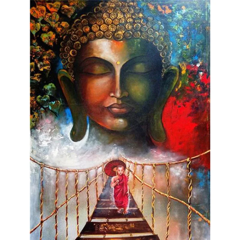 

Full Diamond 5D DIY Diamond Painting "Buddha religion" Embroidery monk playing umbrella Cross Stitch Mosaic Painting Decor