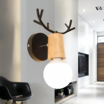 

Nordic Modern Deer Antlers LED Wall Light E27 G80 Bulb Black White Solid Wood Decor wall lamp Bedroom Living Room