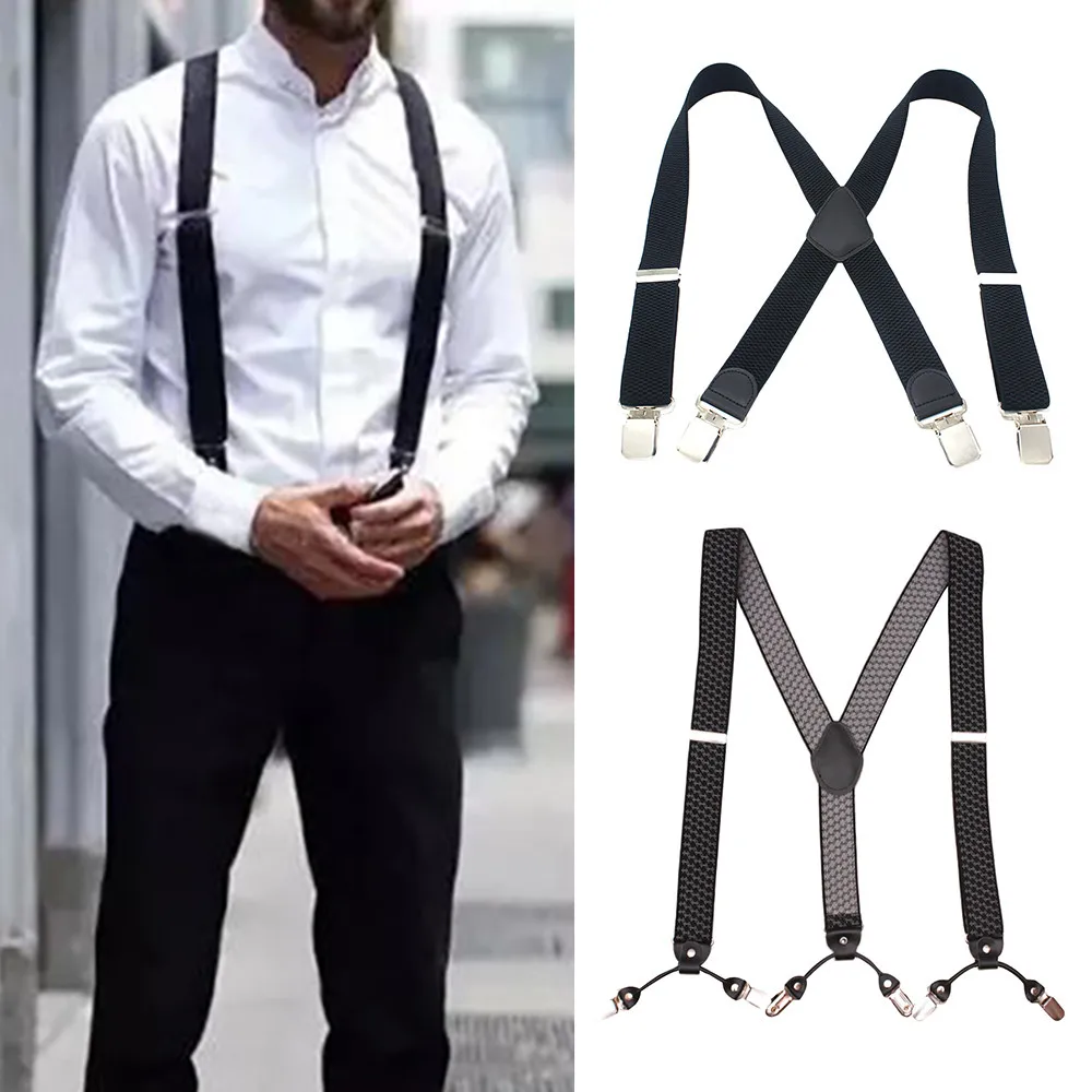 

Black Unisex Mens Braces Plain Black Wide Heavy Duty Suspenders Adjustable Men Accessories Soild Color Drop Shipping