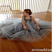 Серые красивые платья с цветочным узором для девочек, с бантом, поясом для дня рождения, Длинные бальные платья для свадебных торжеств