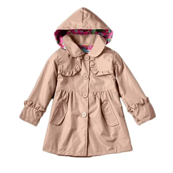 

Kids Girls Raincoats Trench Jackets Coats Waterproof Hooded Removable Outdoor Clothing Pink Rose Khaki Blue For 3-7 Years GC22