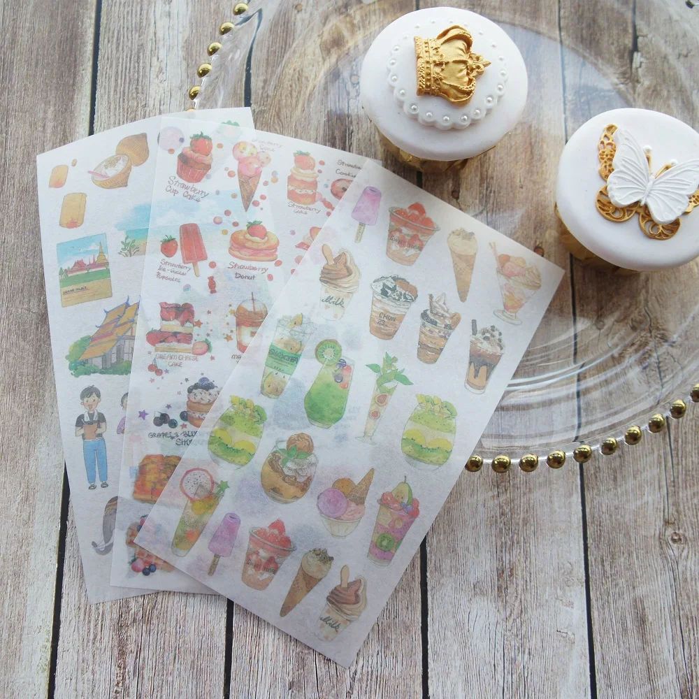 

3 Sheets Summer cold drink ice cream party Style Paper Sticker Scrapbooking DIY Gift Packing Label Decoration