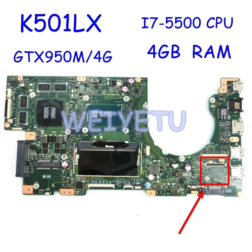 K501LX GTX950M/4 GB MB./I7 5500U/AS материнская плата 4G ram для ASUS ZENBOOK K501L K501LB K501LN Материнская