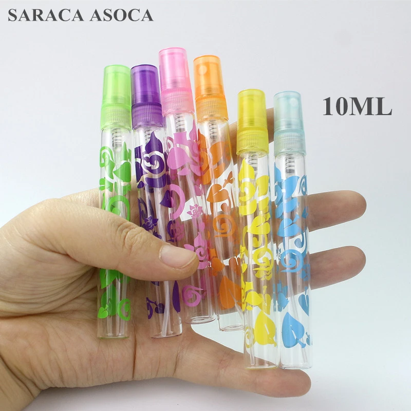 

10ml High Quality Painted Color Spray Glass Perfume Bottle Colorful Plastic Atomizer Refillable Bottles Portable 100pcs/lot