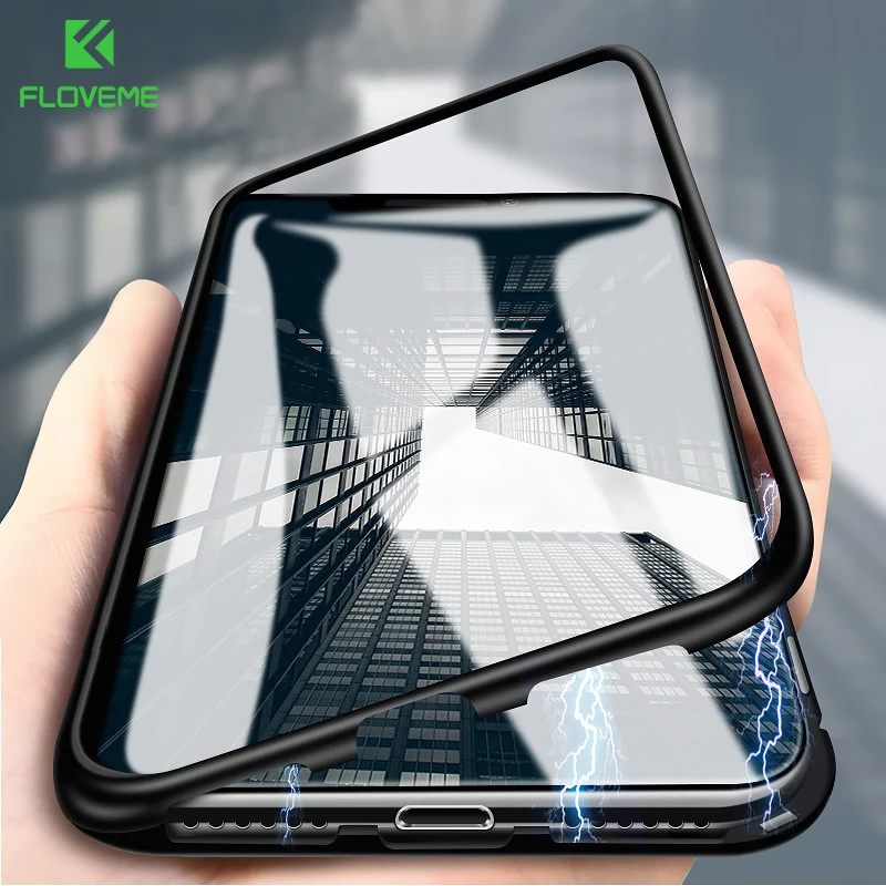 Чехол-книжка FLOVEME для iPhone X 8 7 plus из закаленного стекла с магнитной адсорбцией
