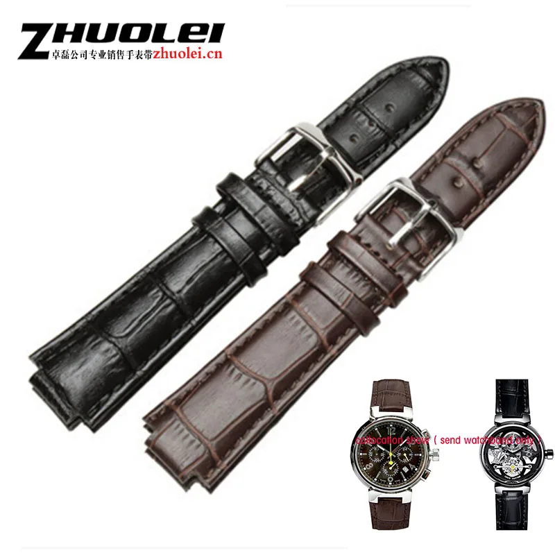 

21*12mm genuine leather watchband with stainless steel buckle black brown watch straps for brand Fashion bracelets 2pcs pins