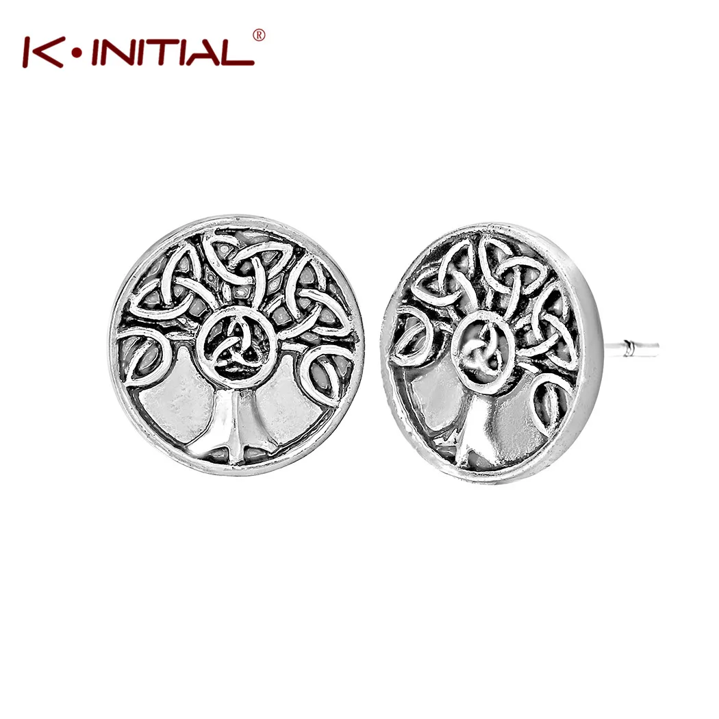 

Kinitial Fashion Vikings Jewelry Round Tree Earring New Design Handmade Natural Tree Earrings for Men Women Statement Bijoux