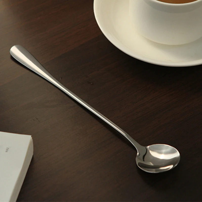 

2Pcs/lot High Quality Ice Cream Tea Coffee Handled Long Handle Stainless Steel Spoons Flatware Free Shipping