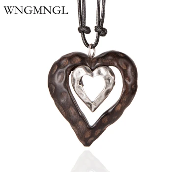 

WNGMNGL 2018 Vintage Choker Woman Necklace New Fashion Jewelry Wooden Heart Pendant Long necklace for Women collares mujer