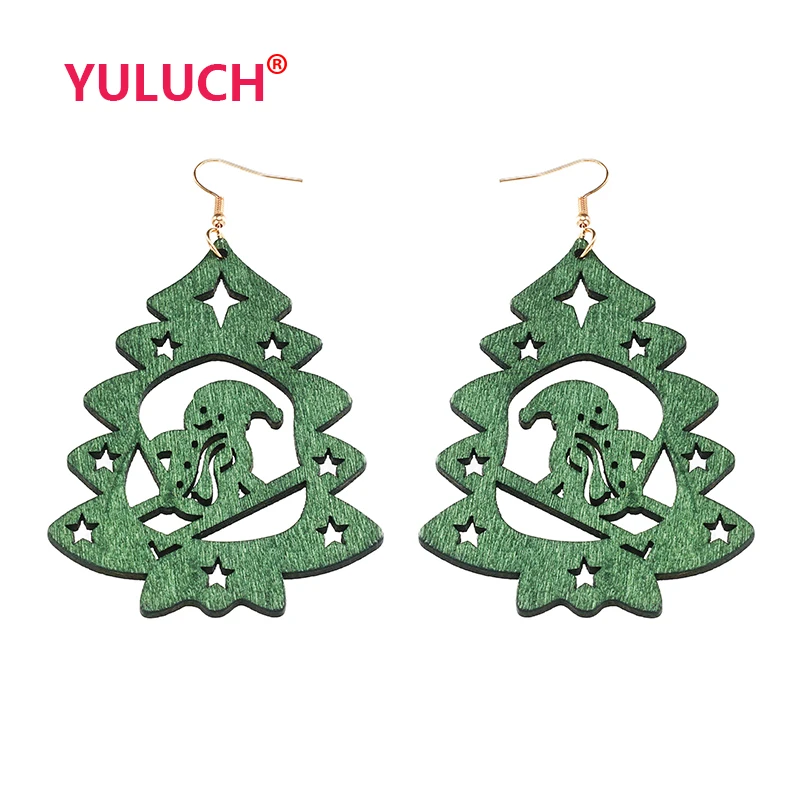 YULUCH African Woman Fashion Jewelry for Wooden Christmas Tree Hollow Ski Man Pendant Earrings Girl Holiday Gift | Украшения и