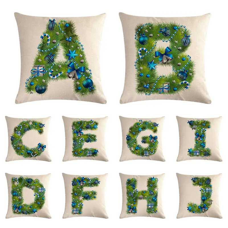 

Christmas Letter Floral Pattern Throw Pillow Cushion Cover Living Room Cushion Home Sofa Pillowcase Decorative Pillow Cover